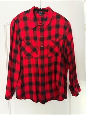 Sanctuary Red and Black Plaid Button-Up Shirt